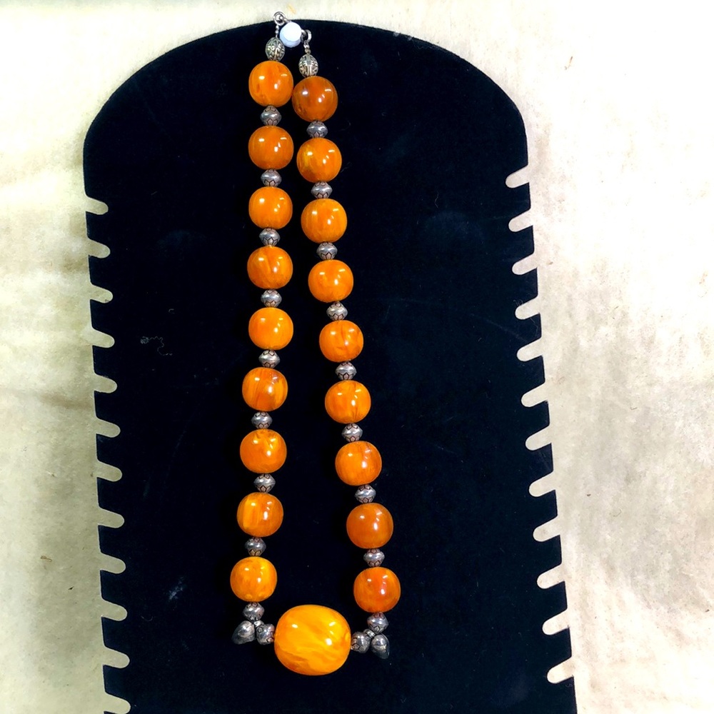 Large amber bead tribal necklace